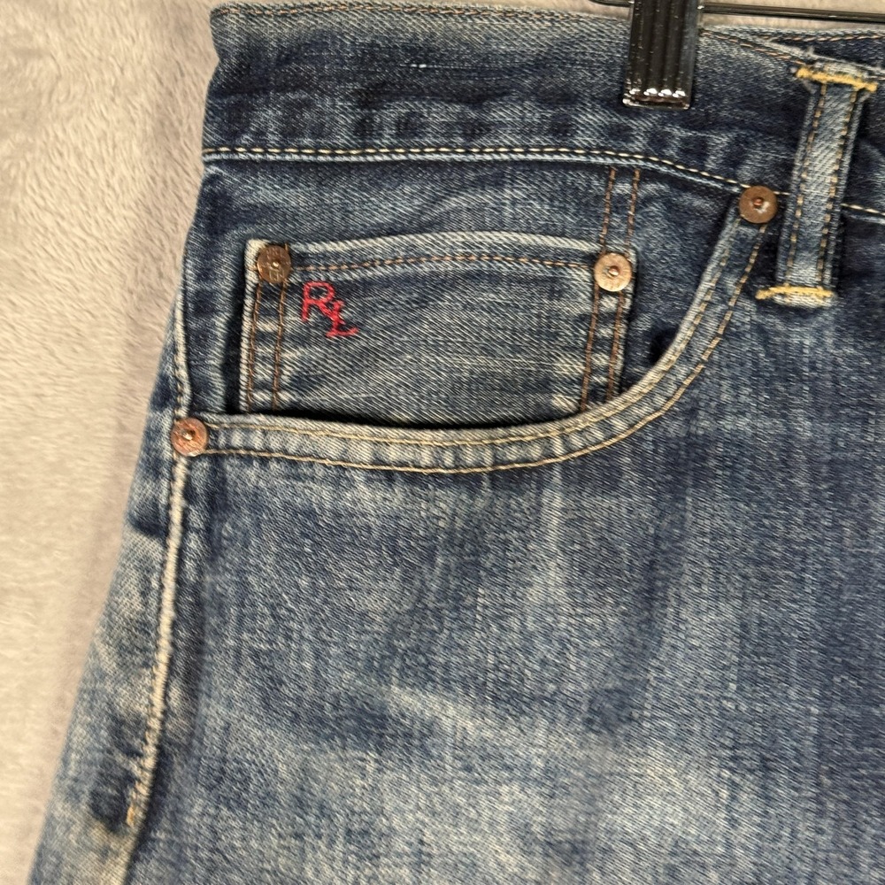 Ralph Lauren Jeans Mens 38x27 Blue Slim Straight Distressed Frayed *Hemmed Short - Picture 4 of 12